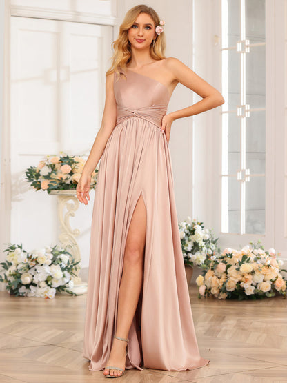 Forme Princesse Une épaule Longue Robes de soirée avec Côté fendu