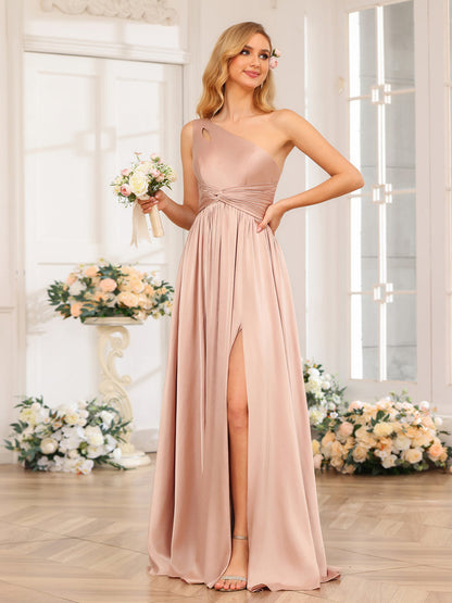 Forme Princesse Une épaule Longue Robes de soirée avec Côté fendu