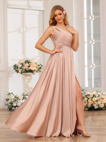 Forme Princesse Une épaule Longue Robes de soirée avec Côté fendu