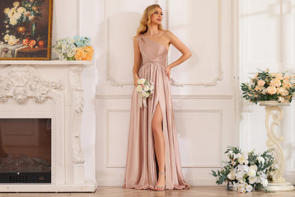 Forme Princesse Une épaule Longue Robes de soirée avec Côté fendu