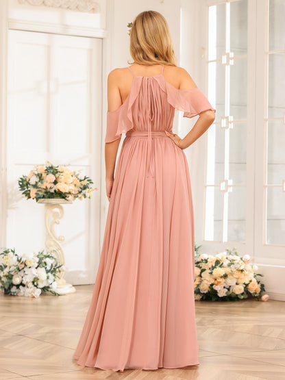 Forme Princesse Licou Longue Robes de soirée de mariage avec Côté fendu et ceinture